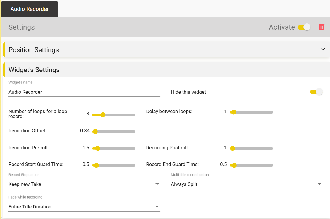 Audio recorder settings 