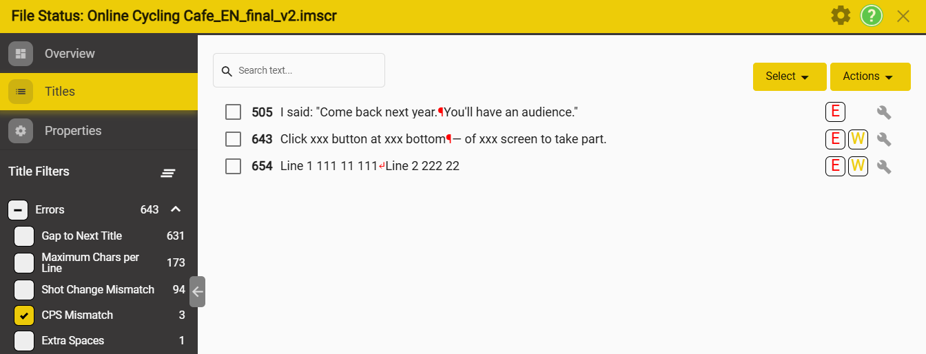 Error filter example.
