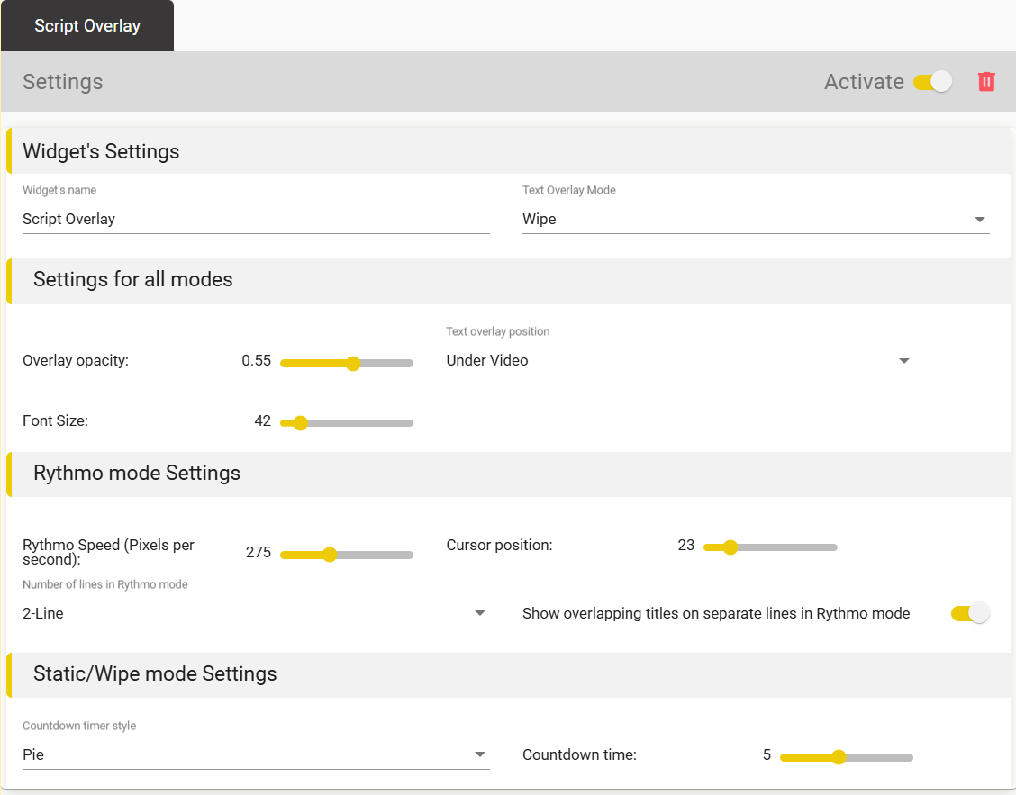 Overlay settings