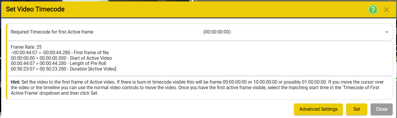 Set the video timecode